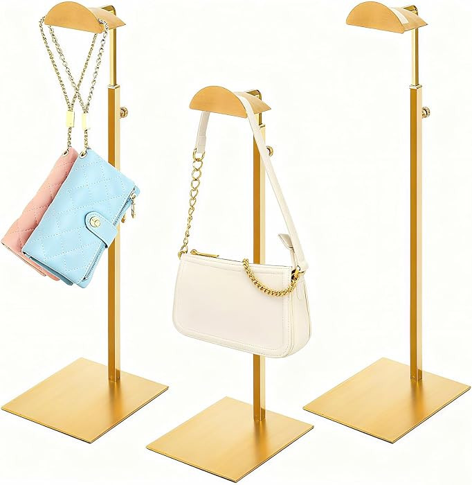 Set of 3 Purse Display Stand Stainless Steel, Adjustable Metal Handbag Holder Gold Tabletop Bag R... | Amazon (US)