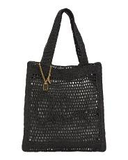 Raffia Summer Banana Tote With Dangling Chain And Charms | TJ Maxx