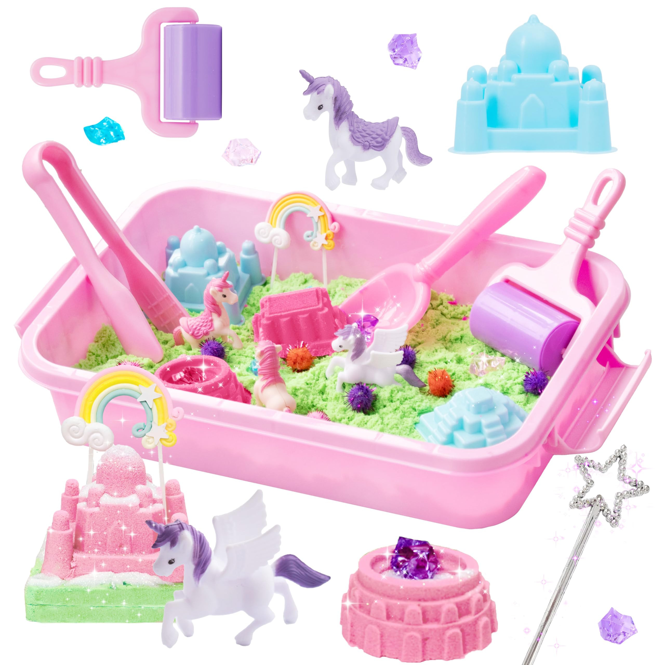 Unicorn Sensory bin, Unicorn Toy for Kids,Castle Moulds, Sensory Sand,Sand Art kit for Boys and G... | Amazon (US)