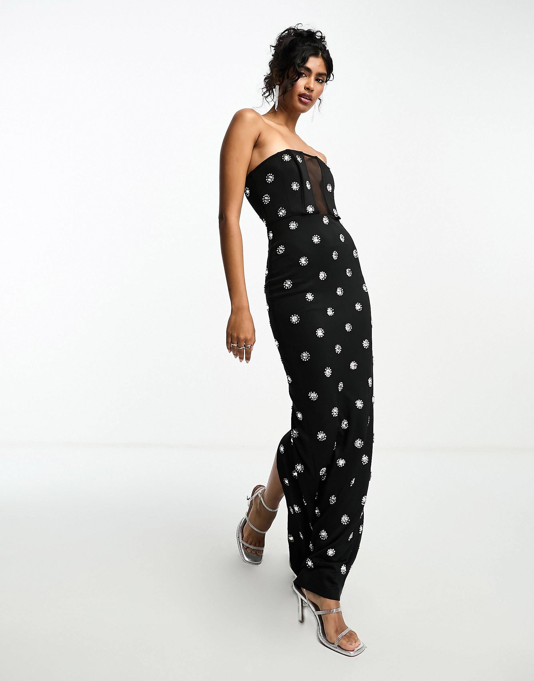 ASOS DESIGN bandeau embellished midaxi dress in black | ASOS | ASOS (Global)