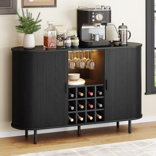 ONBRILL 55" Wine Bar Cabinet with LED Light,Modern Liquor Whiskey Coffee Station with Wine Rack a... | Amazon (US)