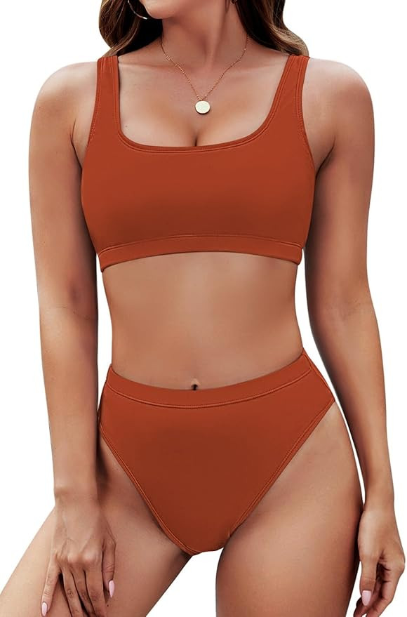 Pink Queen Women's Crop Top High Waisted Cheeky Bikini Set Two Piece Swimsuits | Amazon (US)