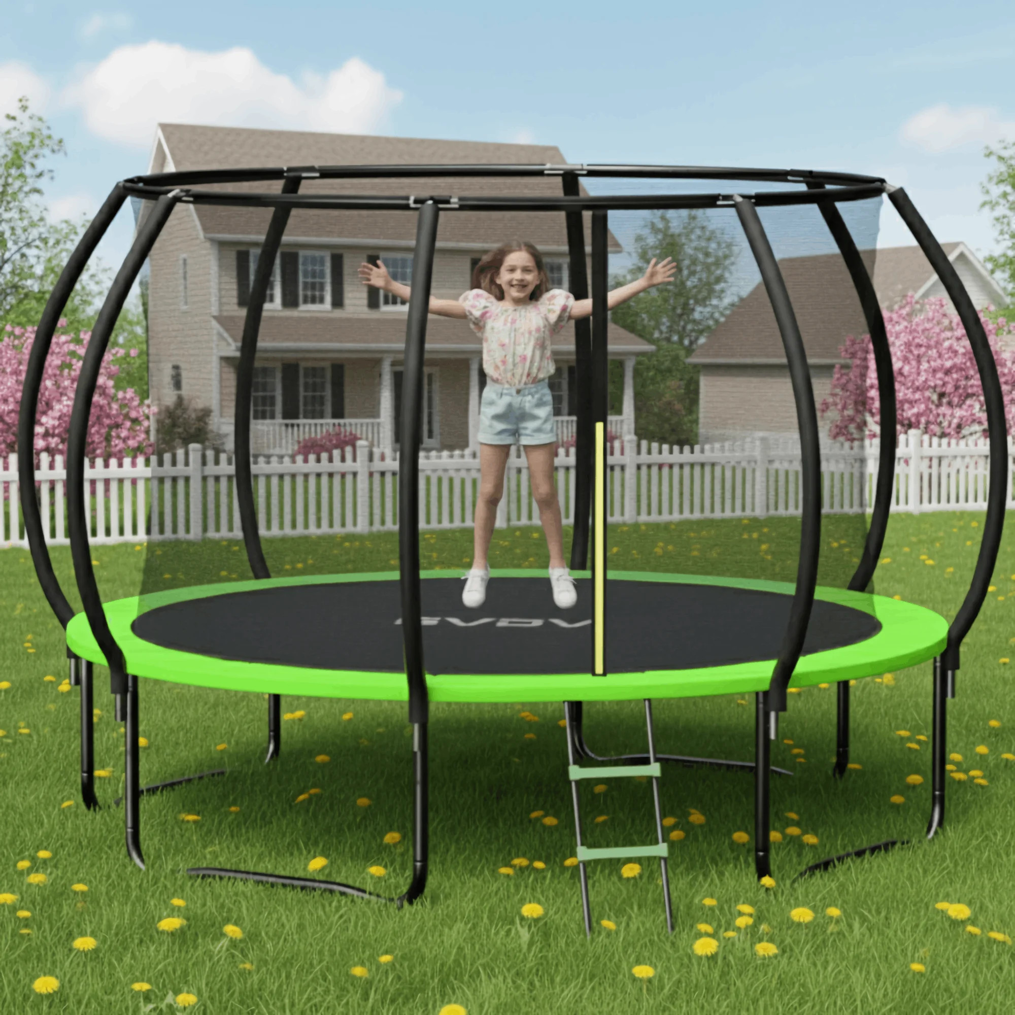 GVDV Outdoor Trampoline, 10' Backyard Recreational Pumpkin Trampoline for Kids with Enclosure | Walmart (US)