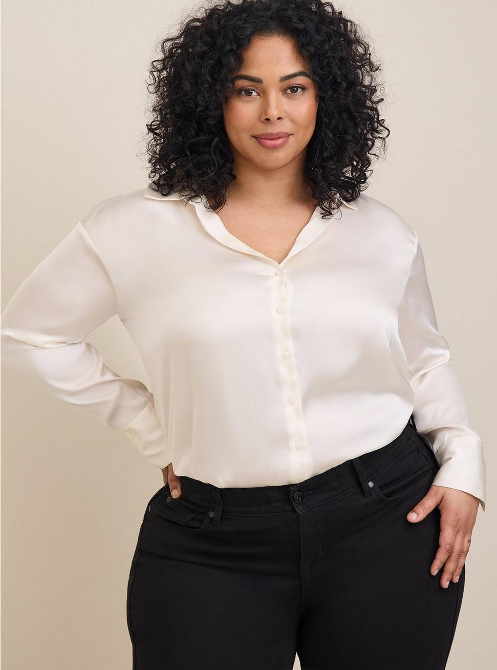 Satin Button Up Long Sleeve Shirt | Torrid (US & Canada)