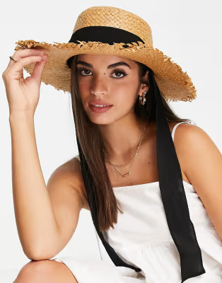 Pieces straw hat with black tie | ASOS (Global)