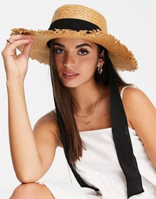 Pieces straw hat with black tie | ASOS | ASOS (Global)