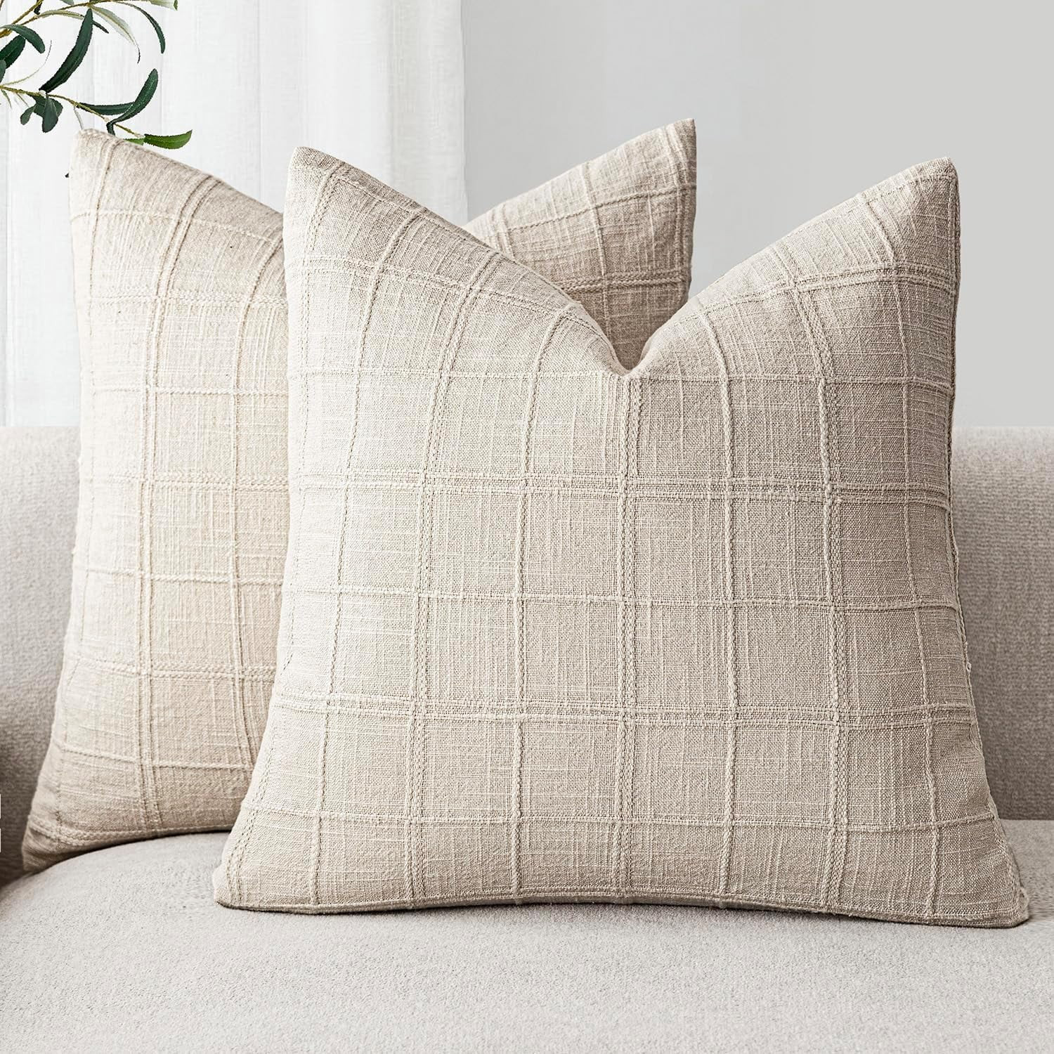 SUSIELADY Set of 2 Decorative Linen Check Throw Pillow Covers, 18×18 Inch, Neutral Farmhouse Vin... | Walmart (US)