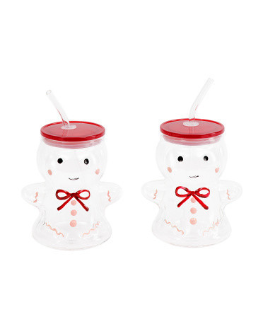 2Pk Gingerbread Man Sipper Glass Tumblers | TJ Maxx
