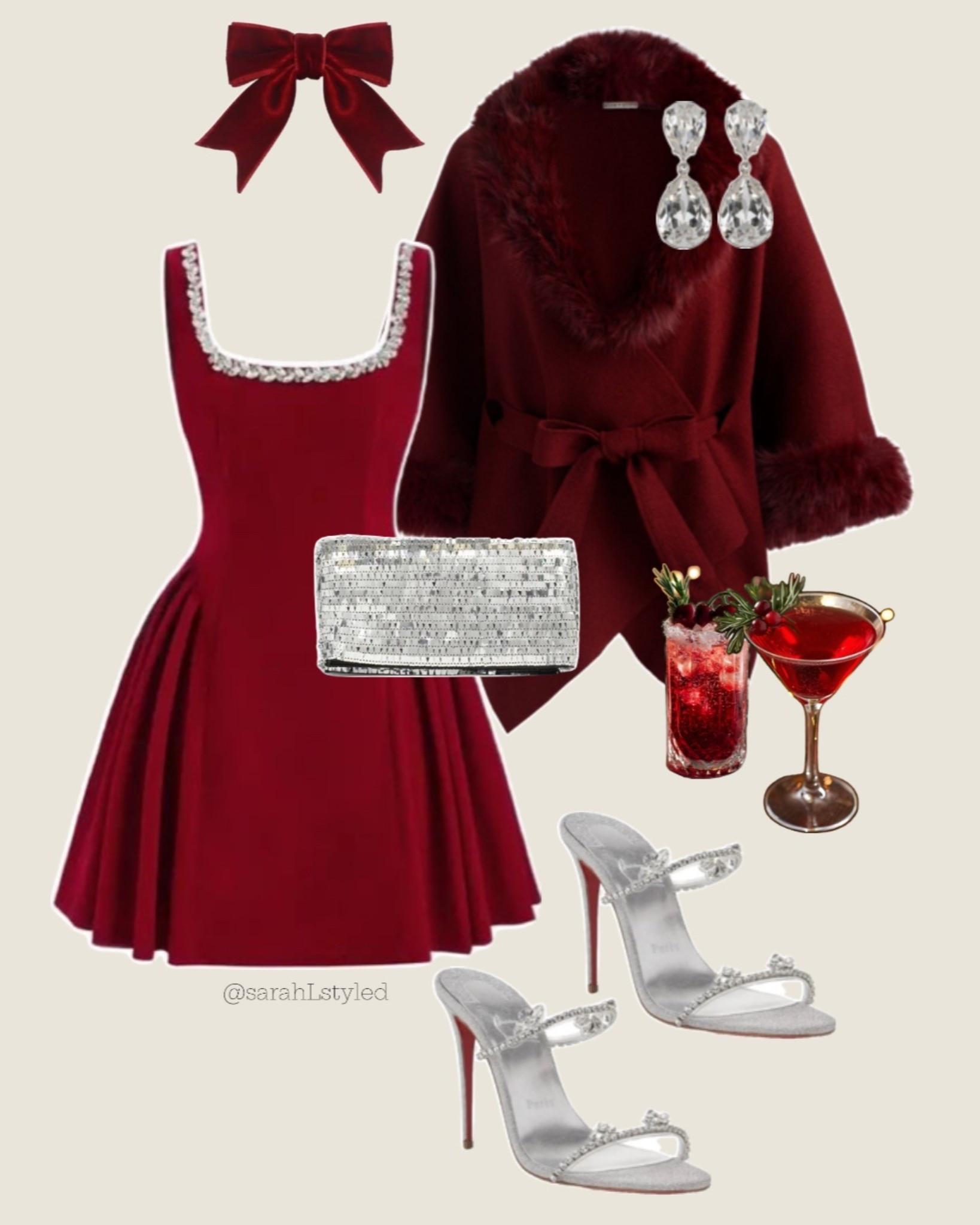 Christmas Party Outfit Inspo 🤍✨ 

red mini dress, burgundy wrap coat, holiday party outfit, Christmas party outfit, red holiday dress, burgundy coat outfit, silver heels outfit, silver strappy heels, festive party outfit, winter party look, holiday night out outfit, Christmas dinner outfit, NYE outfit idea, elegant holiday outfit, dressy winter outfit, red dress holiday party, silver clutch bag, statement bow accessory, chic party style

#LTKSeasonal #LTKHoliday