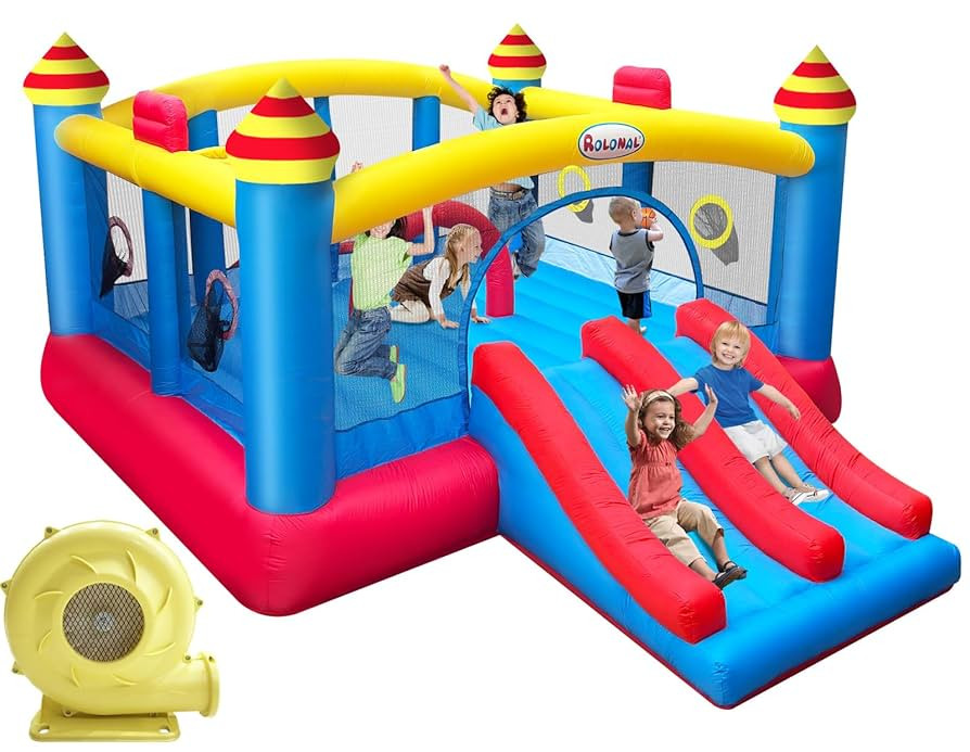 Big Inflatable Bounce House for Party,18.7ft x 13ft,Double Slide,Double Basketball Hoop,Fun Centr... | Amazon (US)