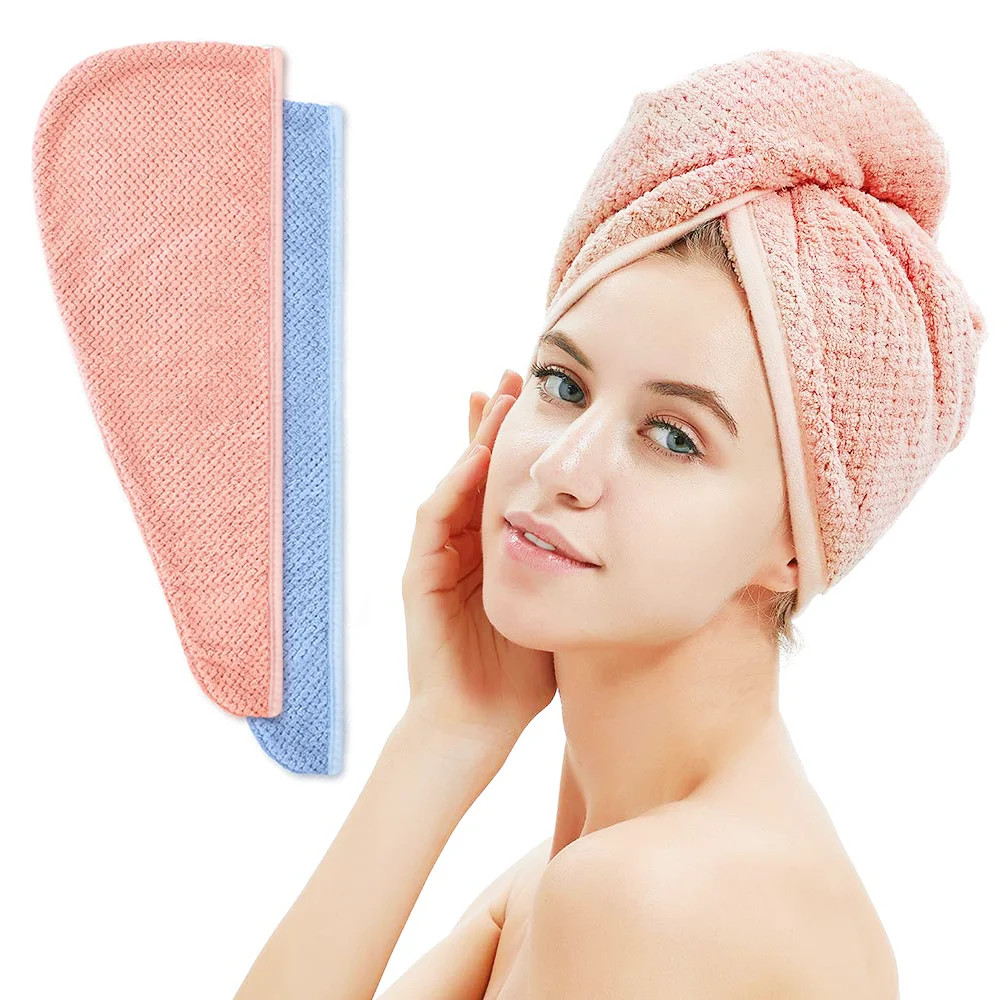 SUPTREE Microfiber Hair Towel Turban Wrap for Women 2 Pack Quick Dry Towels for Hair (Blue+Pink) | Walmart (US)