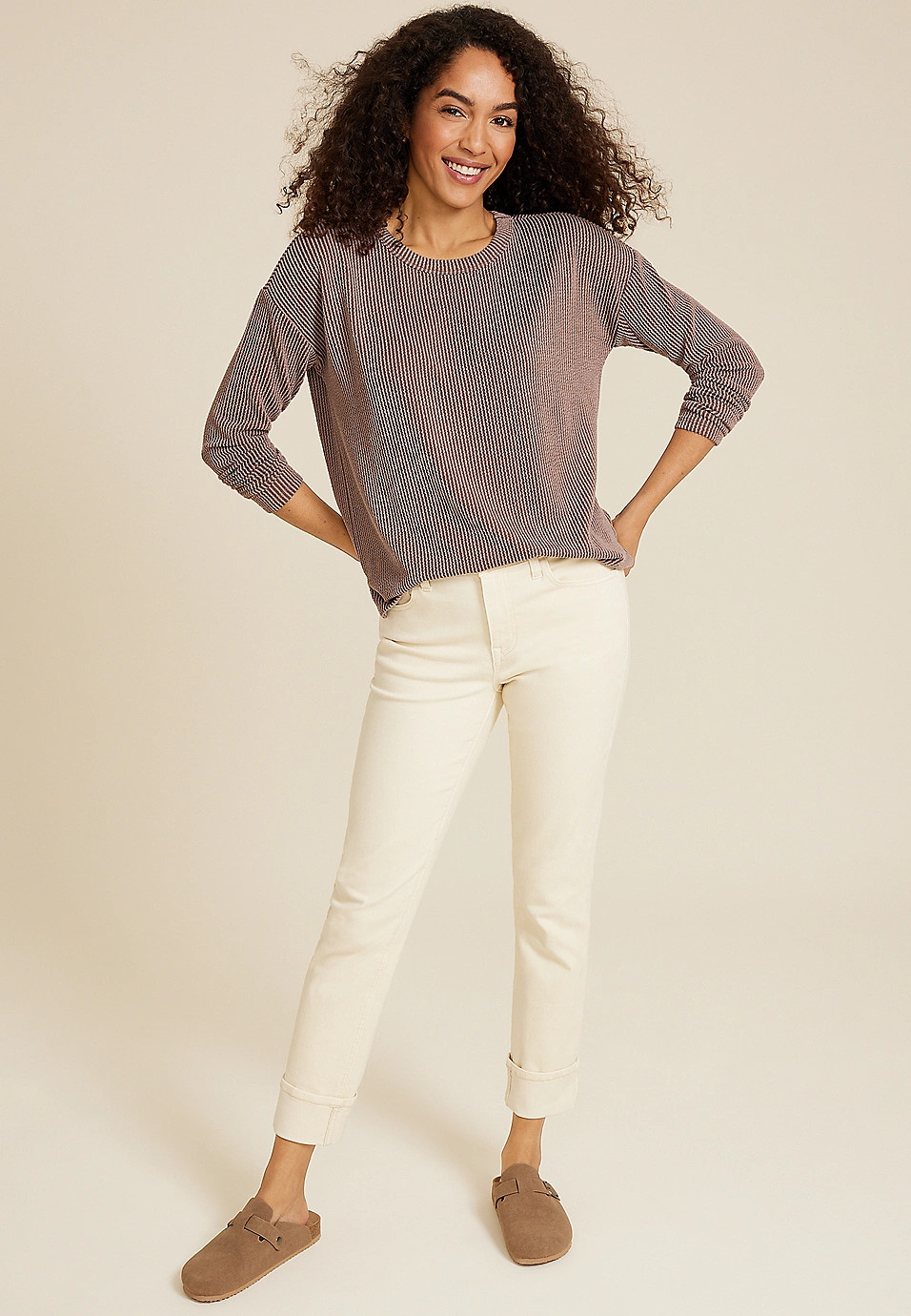 24/7 Clara Long Sleeve Ribbed Tee | Maurices