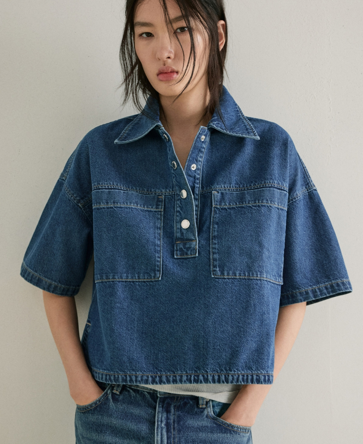 Mango Women's Pockets Denim Blouse - Medium Blue | Macy's