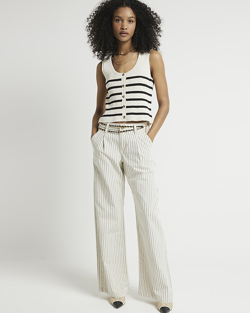 White high waisted stripe loose jeans | River Island (UK & IE)