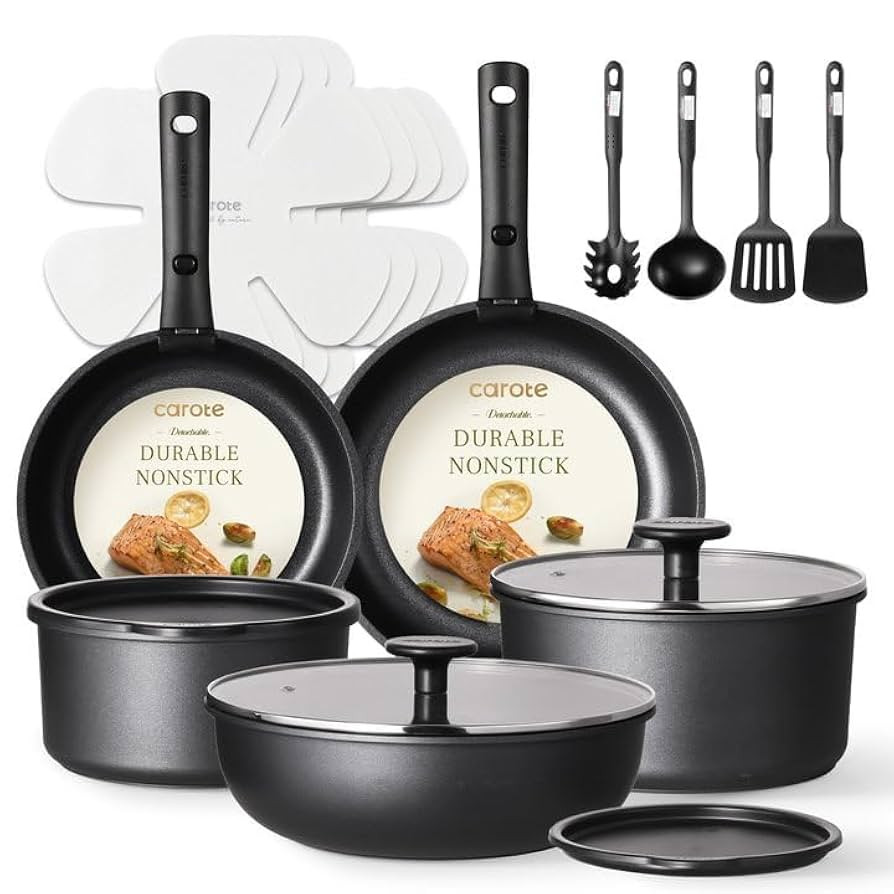 CAROTE 19Pcs Pots and Pans Set Non Stick, Cookware Set Detachable Handle, Nonstick Induction Kitc... | Amazon (US)