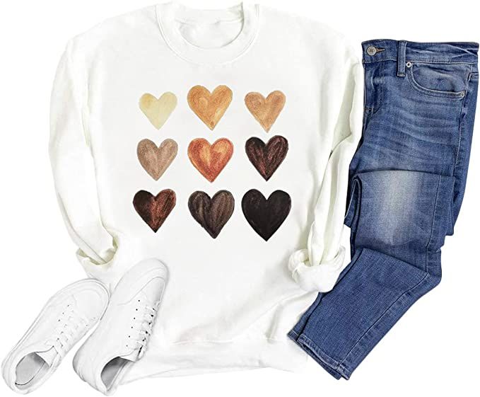 Binshre Valentines Day Shirts for Women Sweatshirt Cute Love Heart Graphic Tees Casual Long Sleev... | Amazon (US)