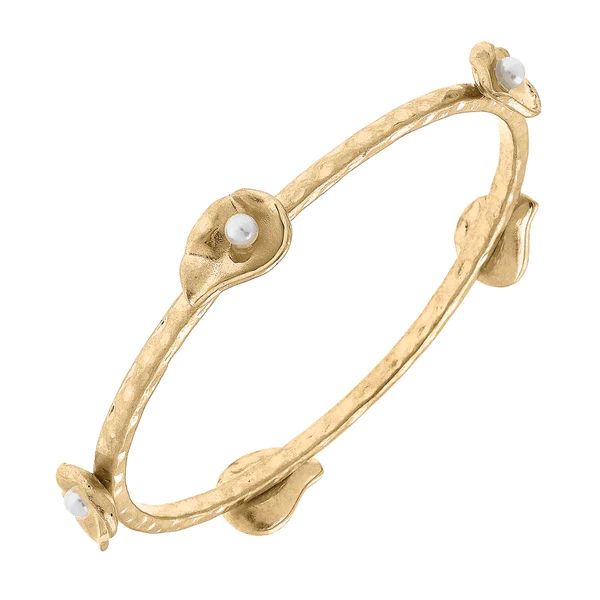 Oyster with Pearl Bangle in Worn Gold | CANVAS