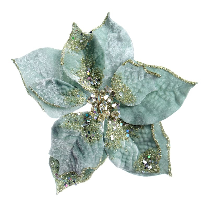 Green Velvet Poinsettia Clip Ornament, 9" | At Home
