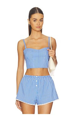 Good American Poplin Bustier Cami Top in Blue & White Stripe from Revolve.com | Revolve Clothing (Global)