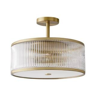 GLUCKSTEINELEMENTS Ashbury 3-Light Brushed Brass Semi Flush Mount 38677-HBC - The Home Depot | The Home Depot