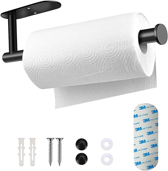Paper Towel Holder, Paper Towel Holder Under Cabinet-Self Adhesive or Drilling Black Paper Towel ... | Amazon (US)