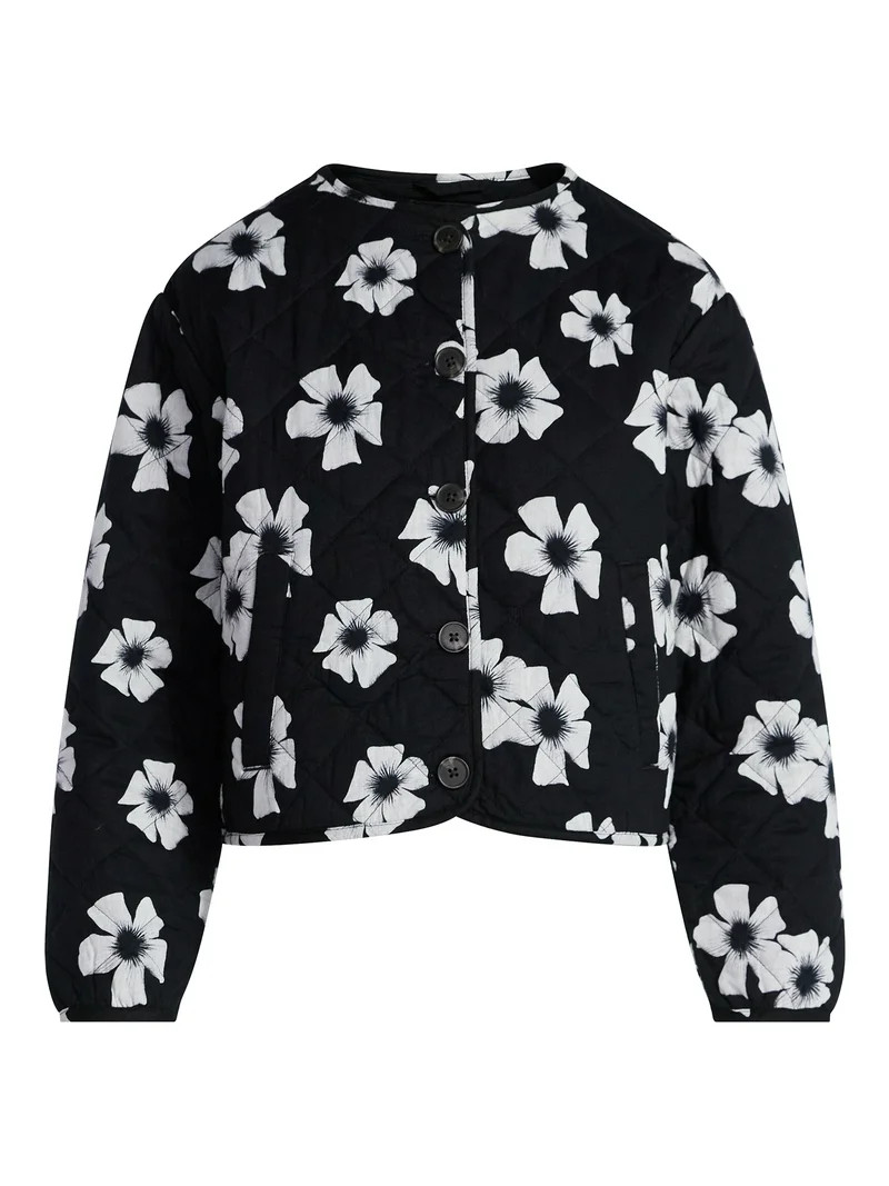 Scoop Women's Cotton Floral Print Quilted Jacket, Lightweight, Sizes XS-XXL | Walmart (US)