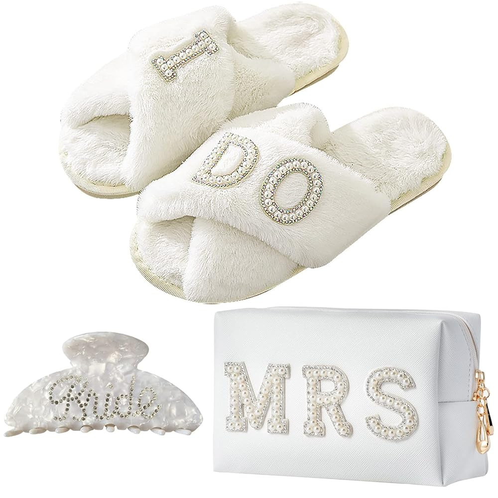 Bride To Be Gift Set - Makeup Bag, Slippers, Robe, Hair Clip - Wedding Gifts | Amazon (US)