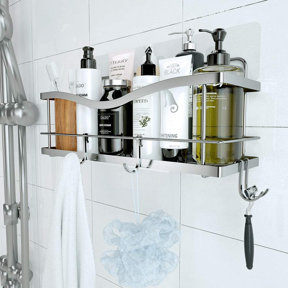 KINCMAX Shower Caddy Basket Shelf with Hooks for Hanging Sponge and Razor,Shampoo Holder Organizer,N | Amazon (US)
