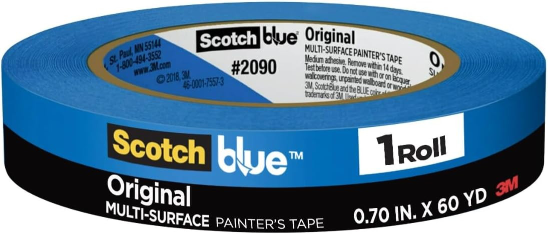 ScotchBlue Original Multi-Surface Painter's Tape, 0.70 Inches x 60 Yards, 1 Roll, Blue, Paint Tape Protects Surfaces and Removes Easily, Multi-Surface Painting Tape for Indoor and Outdoor Use | Amazon (US)