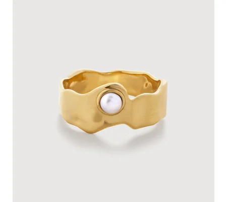 Capri Button Pearl Stacking Ring | Monica Vinader (Global)