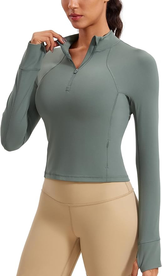 CRZ YOGA Women's Butterluxe Long Sleeve Workout Shirts Half Zip Pullover Sweatshirt Athletic Crop... | Amazon (US)