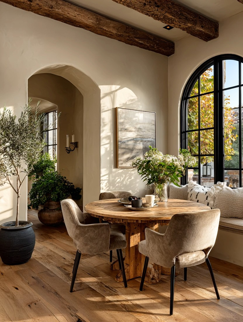 This is what understated luxury looks like in a dining room.

Nothing here is overly dramatic, yet everything feels warm, elevated, and beautifully intentional.

A grounded round natural wood dining table instantly softens a space and creates flow. There is something about round tables that feels more connected, more conversational, and more inviting for everyday life. Paired with soft taupe velvet dining chairs, the room feels luxurious without trying too hard. The velvet adds comfort and texture, while the earthy tones blend effortlessly into the natural warmth of the wood.

And then comes the greenery. The oversized olive tree in a dark planter quietly anchors the entire room and brings that organic European-inspired feeling into the space.

This is the kind of decor that does not scream for attention, yet everyone notices it. The tones feel calm, balanced, timeless, and incredibly livable. It is luxury built through texture, warmth, comfort, and natural materials instead of overly complicated design.

If you want your dining room to feel elegant but still relaxed enough for everyday meals, this combination always works: natural wood, soft velvet textures, earthy neutrals, and greenery.

We linked multiple round dining tables and taupe velvet dining chairs below in our edit so you can recreate this look in your own home.

#DiningRoomDecor #QuietLuxury #HomeDecorIdeas 

 #LTKHome