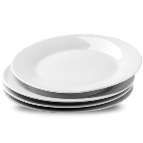 fMBB 4-Piece Salad Plates Set, 8 inch Ceramic Lightweight Round Plate Dessert Dish, Smooth Glaze - White Modern Dinnerware Set for Kitchen Serving | Amazon (US)