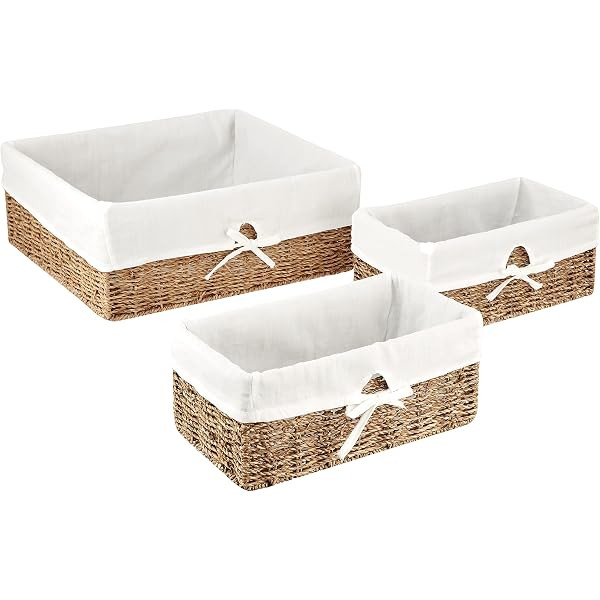 Americanflat Natural Hand-Woven Set of 5 Seagrass Storage Baskets with Removable Linen Liners - Nest | Amazon (US)