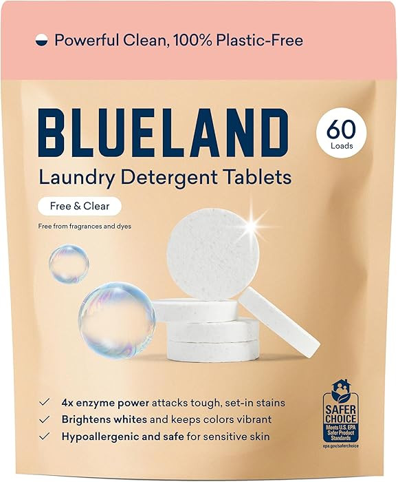 BLUELAND Laundry Detergent Tablets, 60 Count, Plastic-Free Eco-Friendly Pods, Sheets, Liquid Alte... | Amazon (US)