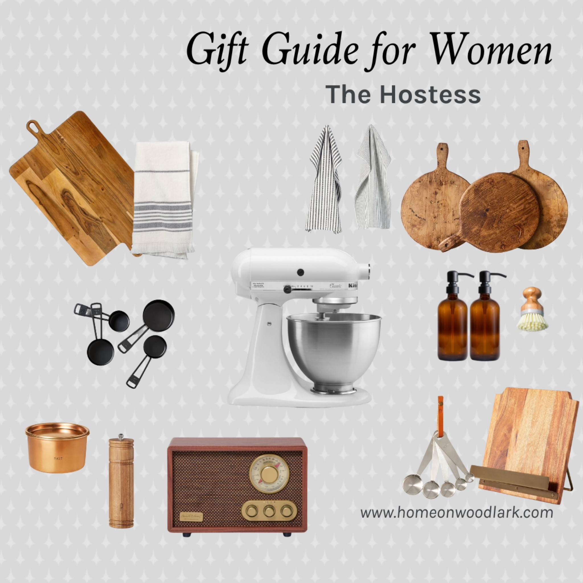 Gift guide for the hostess includes items for the kitchen and a vintage inspired speaker.  

Cookbook stand.  Salt and pepper shaker.  Target kitchen accessories.  Measuring spoons.  Measuring cups.  Kitchen towels.  Kitchen Aid stand mixer.  Wooden cutting boards.  

#LTKGiftGuide #LTKHoliday #LTKCyberWeek