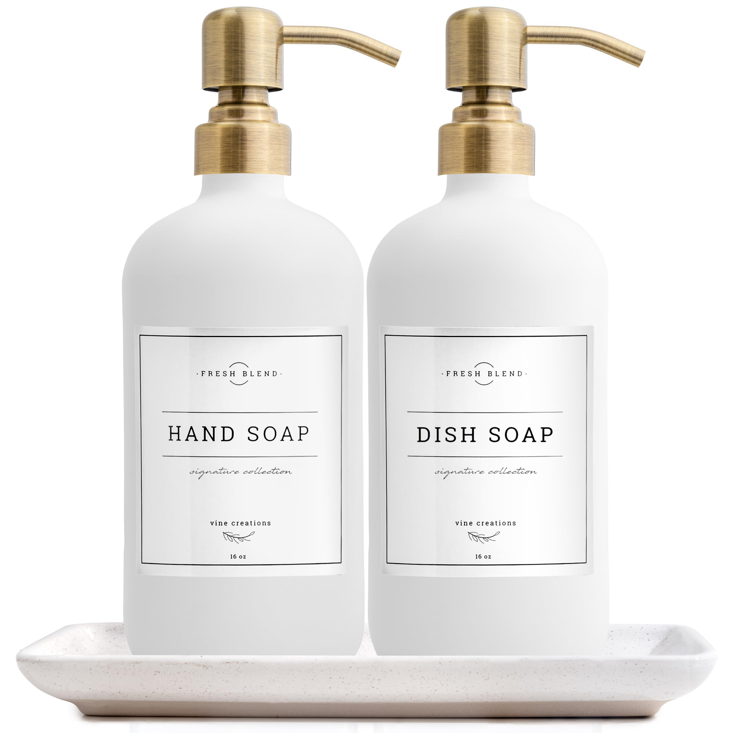 Vine Creations Glass Soap Dispenser, 2 Pack Kitchen Soap Dispenser Set with Ceramic Tray, Stainle... | Amazon (US)