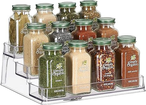 Home Intuition 3-Tier Clear Spice Rack Glass Spice-Jar Organizer for Cabinet Kitchen Pantry Shelf... | Amazon (US)