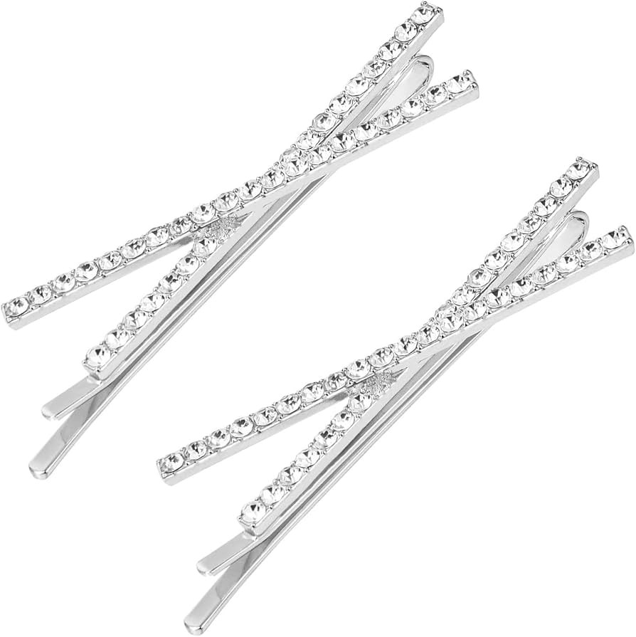 OBTANIM 2 Pcs X Shaped Crystal Hair Pins Cute Metal Shiny Hair Clip Rhinestone Bobby Pin Sparkly ... | Amazon (US)