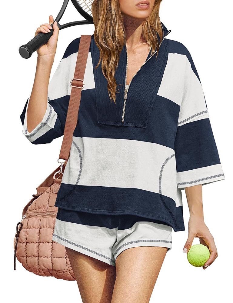 ReachMe Womens 2 Piece Workout Sets Summer Outfits Striped Matching Lounge Set Going Out Top and ... | Amazon (US)