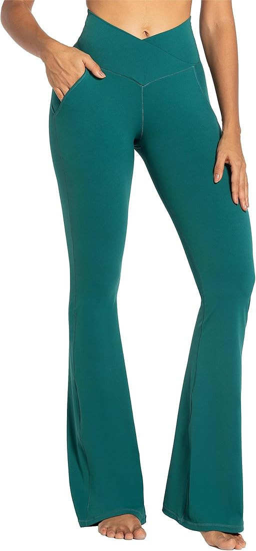 Sunzel Flare Leggings for Women with Pockets, Crossover Yoga Pants with Tummy Control, High Waisted  | Amazon (US)