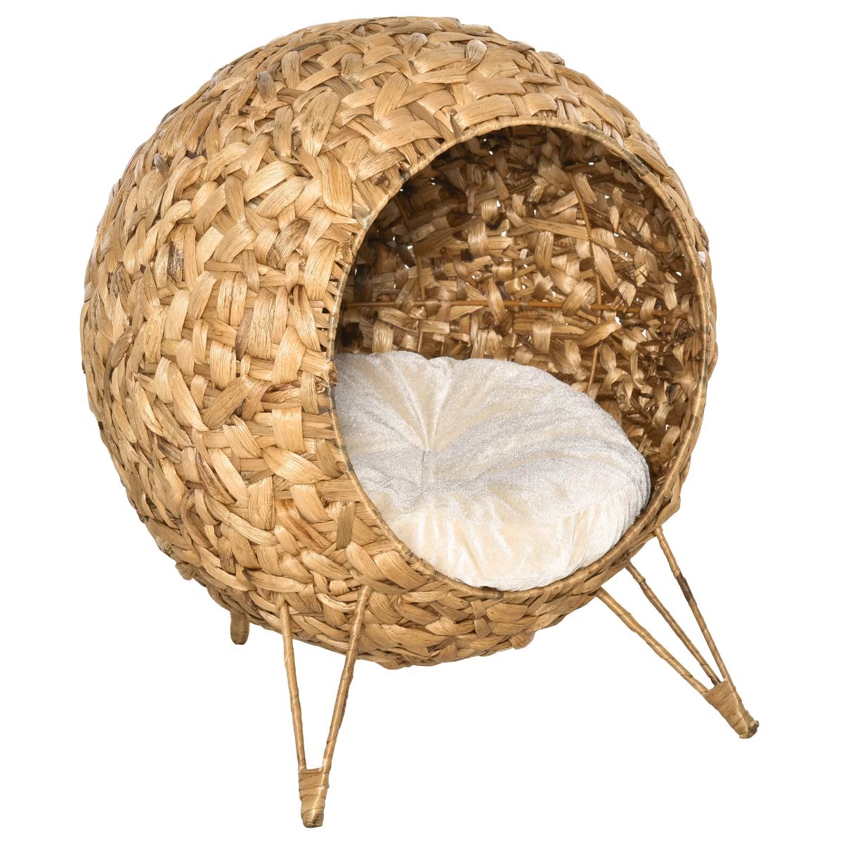 PawHut 20.5" Rattan Cat Bed, Elevated Wicker Kitten House Round Condo with Cushion | Target