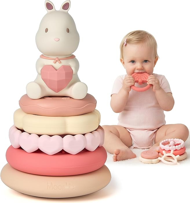 Moonkie Bunny Baby Stacking Toys | 7-Piece Silicone Rings for Teething Relief | Educational Toy f... | Amazon (US)
