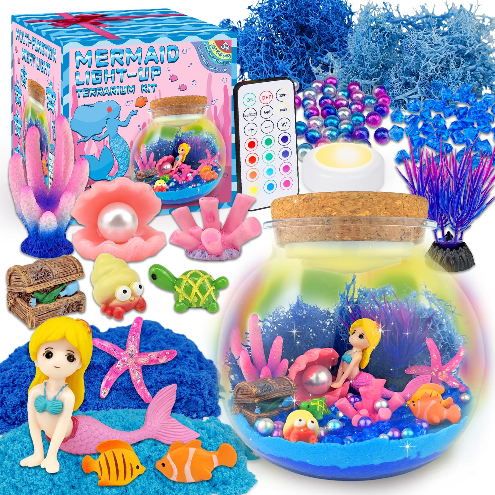 Mermaid Terrarium Craft Kit for Kids - LED Night Light Up & Remote Mermaid Birthday Gifts Toys fo... | Amazon (US)