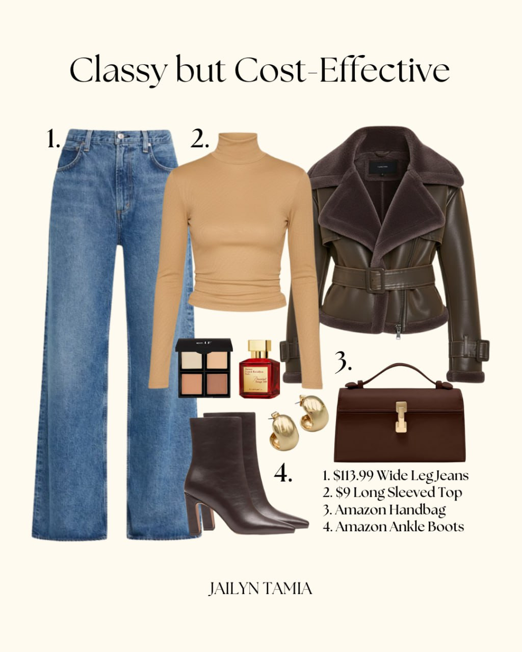 Classy But Cost-Effective 

// Classy, Classy Outfit, Classy Clean Chic, Classy Dress, Trending, Trendy, Trendy Outfits, Casual, Casual Outfits, Casual Chic, Comfy Casual, Chic Casual, Womens Casual Outfit, Casual Style, Fashion, Outfits, Outfit Ideas, Outfit Inspo, Wide Leg Baggy Jeans, Long Sleeve Top, Aviator, Womens Leather Jacket, Womens Booties, Ankle Boots, Clutch Purse, Top Handle Purse, Accessories, Jewelry, Earrings, Gold Earrings, Hoop Earrings, Perfume, Eyeshadow Palette   

 #LTKCyberWeek #LTKootd #LTKSeasonal