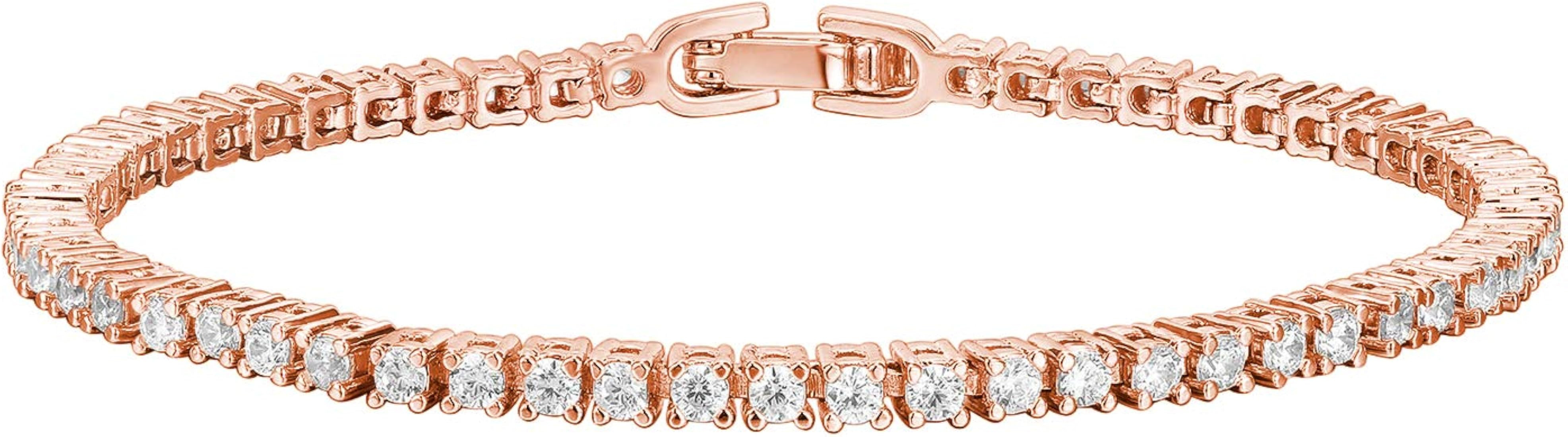 PAVOI 14K Gold Plated Princes Cut Cubic Zirconia Classic Tennis Bracelet | Gold Bracelets for Wom... | Amazon (US)