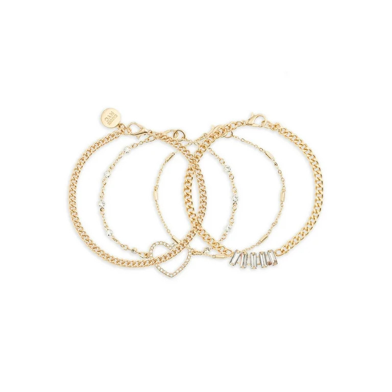 Madden NYC Women's Fashion Gold Tone Pavé Heart Mixed Bracelet Set, 4-Piece - Walmart.com | Walmart (US)