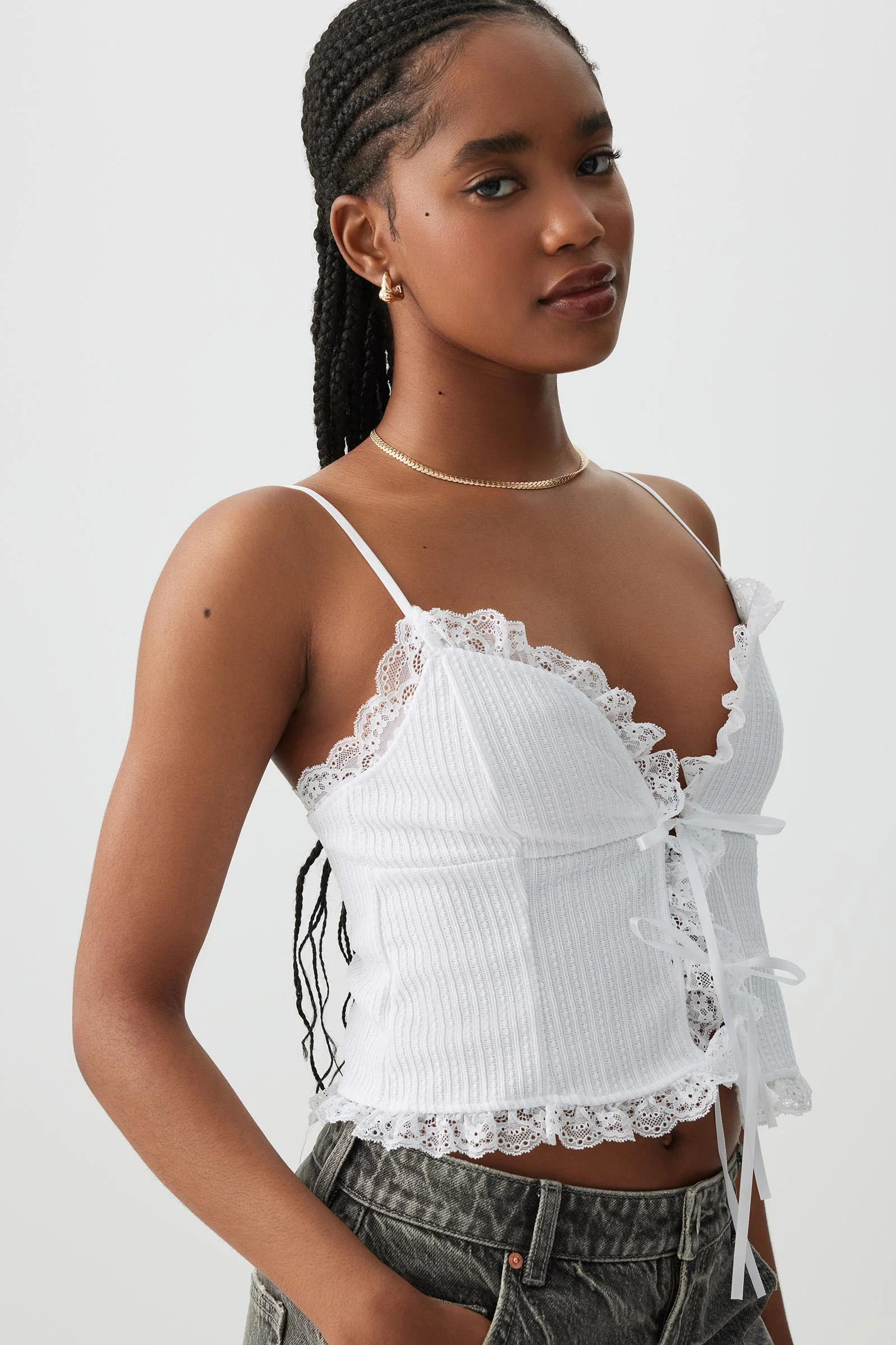 Tie Front Tank Top with Lace Trim | Ardene