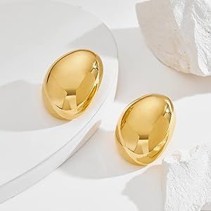 Gold Silver Big Oval Dome Circle Square Ball Wide Hoop Earrings Geometry Statement Earrings for W... | Amazon (US)