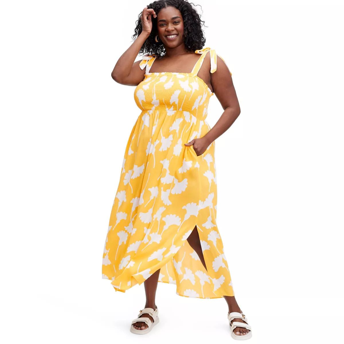 Women's Smocked Tie Strap Ginkgo Yellow Midi Dress - DVF for Target | Target
